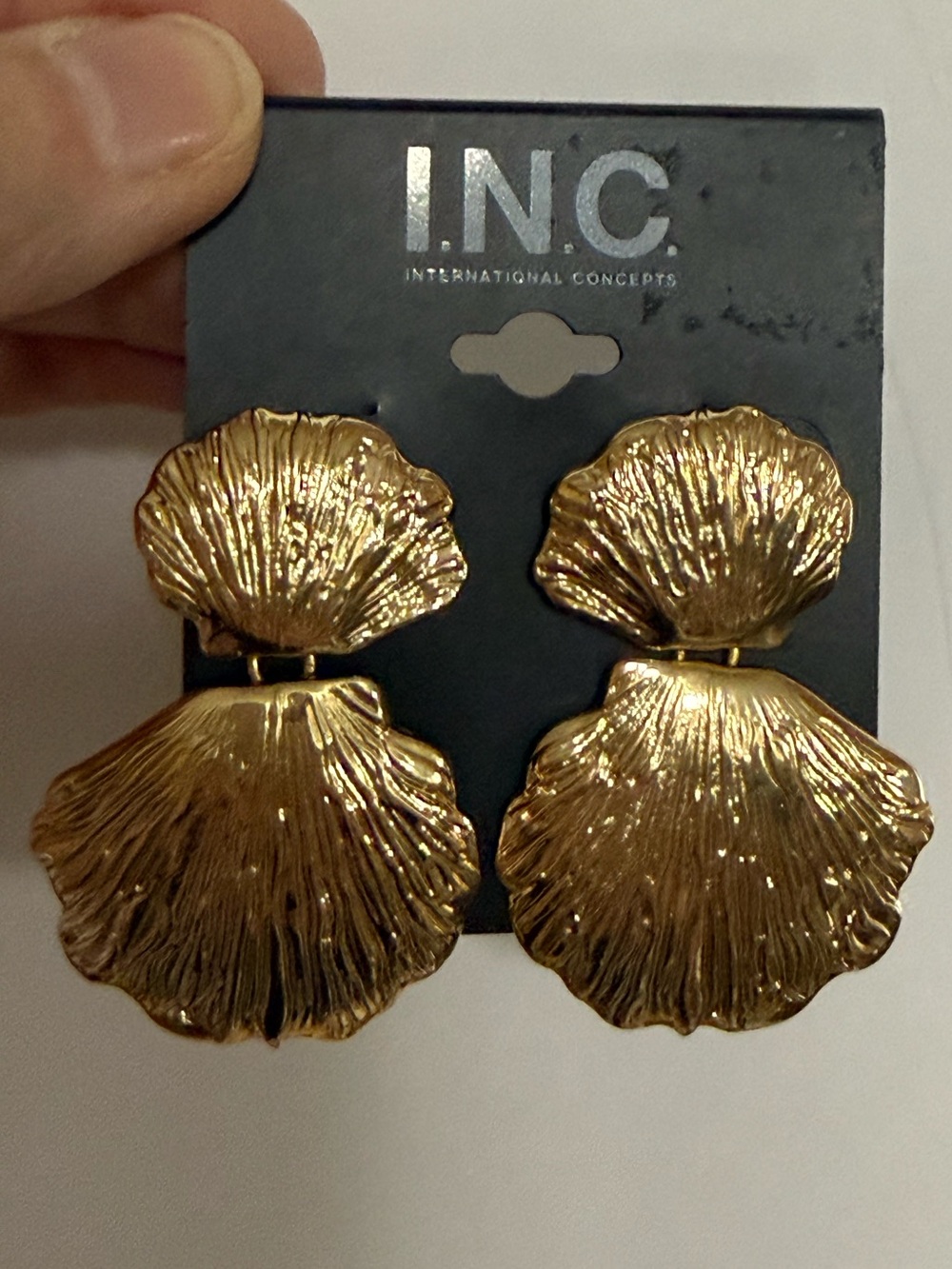 I.N.C. Gold Post Double Seashell Drop Statement Earrings - New
